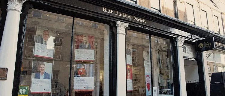 View from outside Bath Building Society Wood Street office in Bath City centre