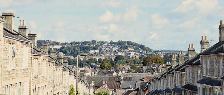 Skyline image from a street in Bath showing the city and surrounding areas